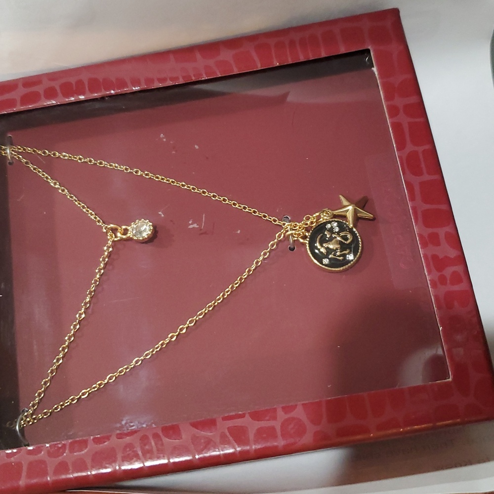 Steve Madden layered Capricorn‎ and star charm crystal gemstone pendant necklace